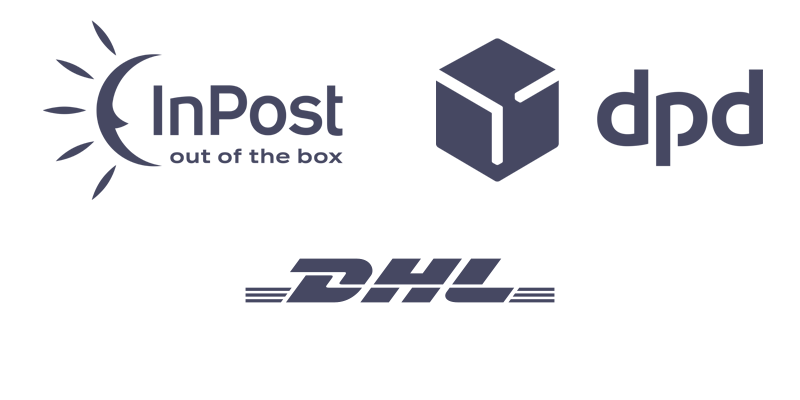 Logistics operators' logos — DPD, InPost, DHL, UPS, FedEx